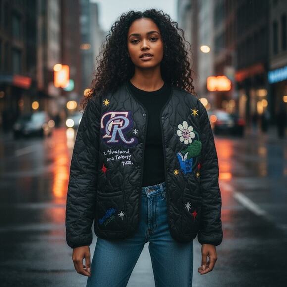 First Row Denim Jackets & Blazers - First Row Denim Sunshine Bomber Jacket NWT Black Small Streetwear